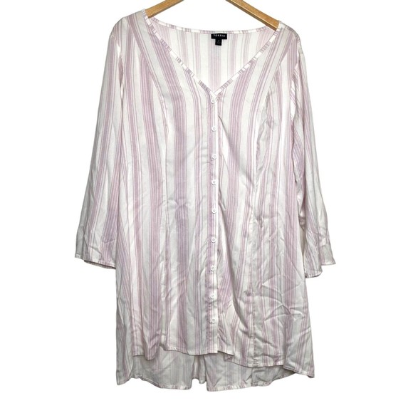 Torrid Women's Challis Striped Tunic Top Faux Button Up Size 3 Tie At Waist - Picture 2 of 12